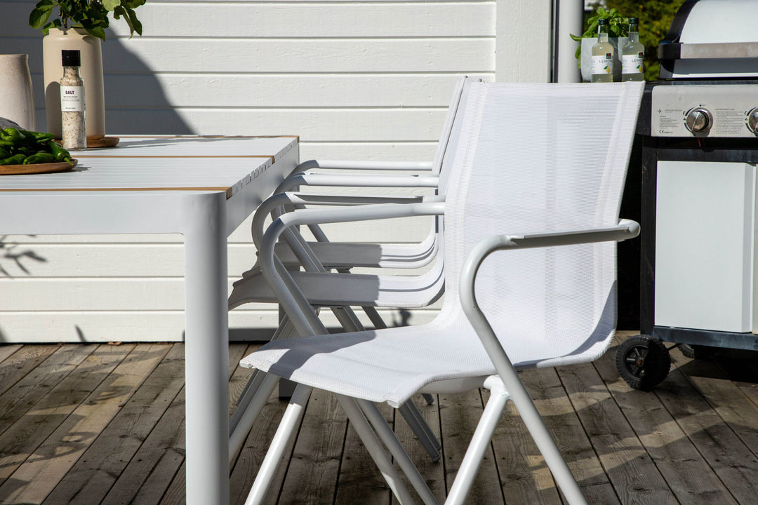 Venture Home Togo - Dining Table- White / Teak - Allu / Teak - 200*100 _1+ Alina Dining Chair - white Alu / White Textilene _6