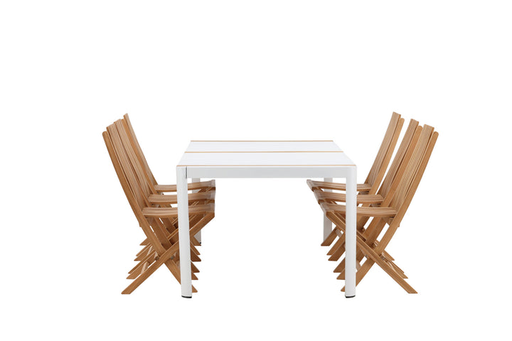 Venture Home Togo - Dining Table- White / Teak - Allu / Teak - 200*100 _1+ Ghana - Folding Chair- Natural - Teak - _6