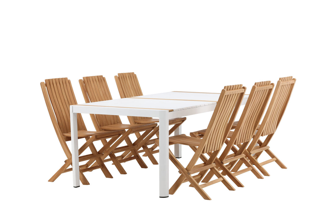 Venture Home Togo - Dining Table- White / Teak - Allu / Teak - 200*100 _1+ Ghana - Folding Chair- Natural - Teak - _6