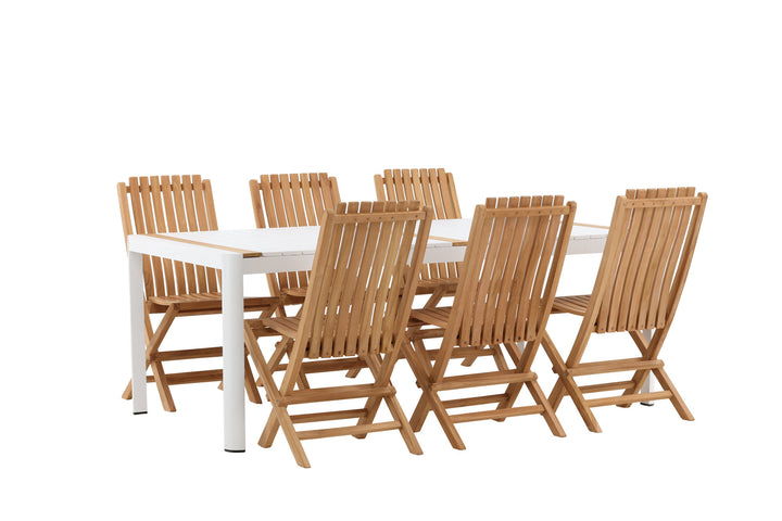 Venture Home Togo - Dining Table- White / Teak - Allu / Teak - 200*100 _1+ Ghana - Folding Chair- Natural - Teak - _6