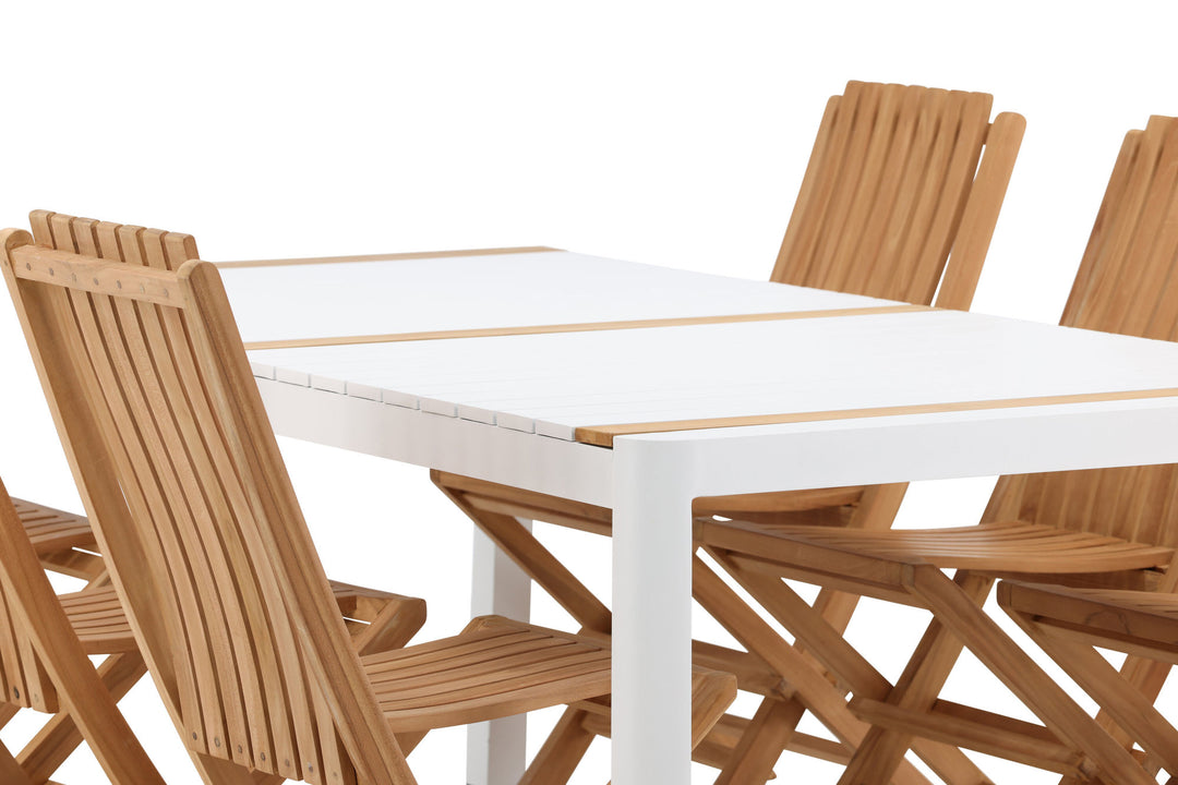Venture Home Togo - Dining Table- White / Teak - Allu / Teak - 200*100 _1+ Ghana - Folding Chair- Natural - Teak - _6