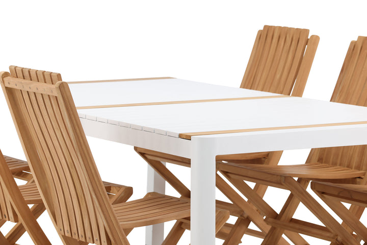 Venture Home Togo - Dining Table- White / Teak - Allu / Teak - 200*100 _1+ Ghana - Folding Chair- Natural - Teak - _6