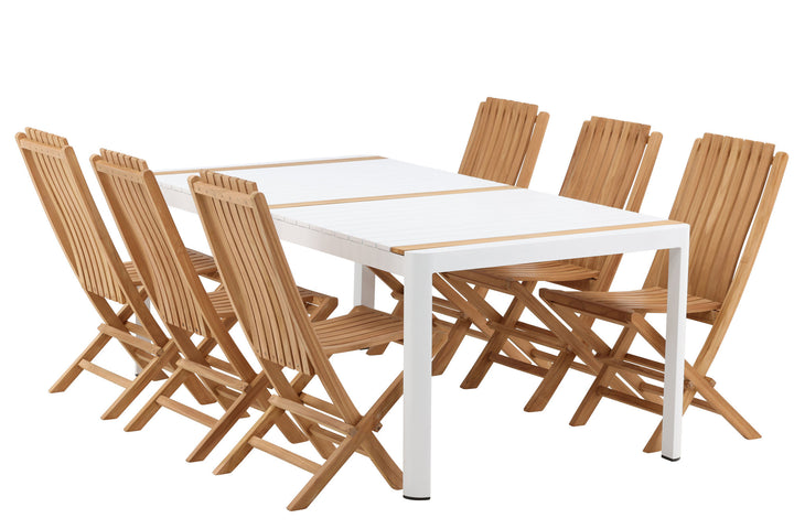 Venture Home Togo - Dining Table- White / Teak - Allu / Teak - 200*100 _1+ Ghana - Folding Chair- Natural - Teak - _6