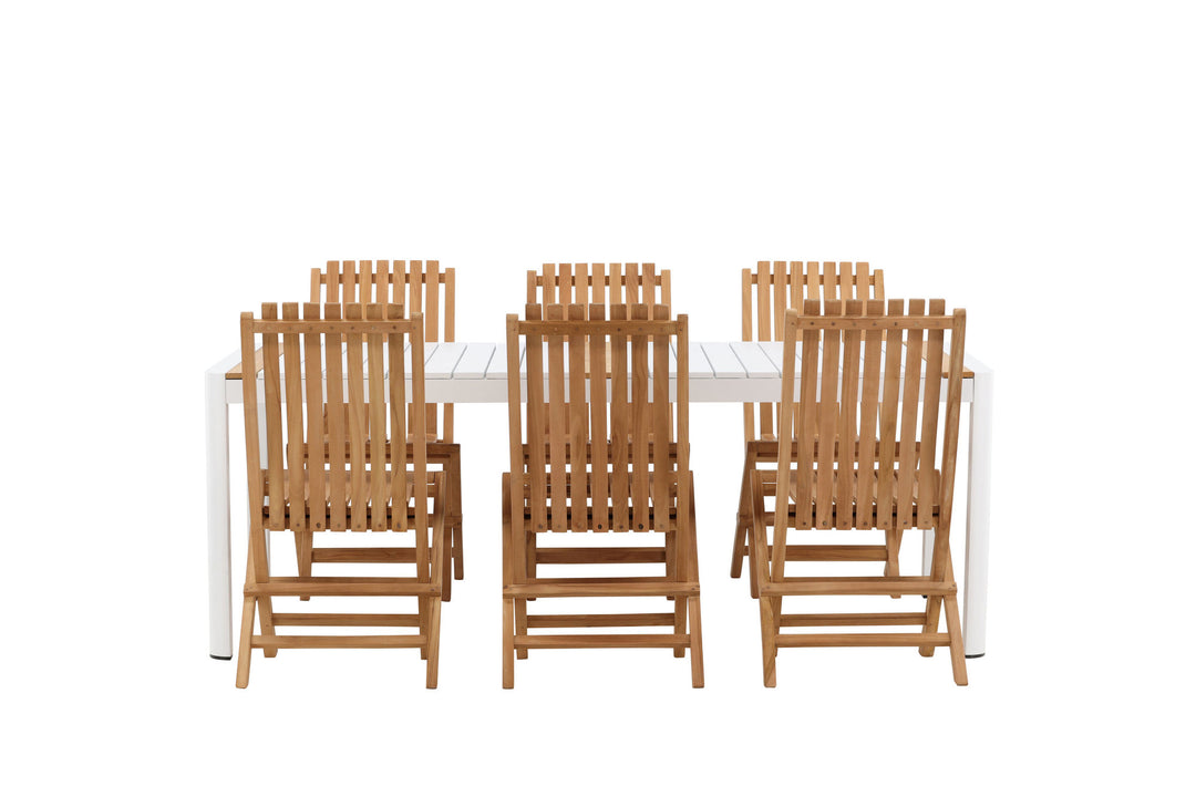 Venture Home Togo - Dining Table- White / Teak - Allu / Teak - 200*100 _1+ Ghana - Folding Chair- Natural - Teak - _6