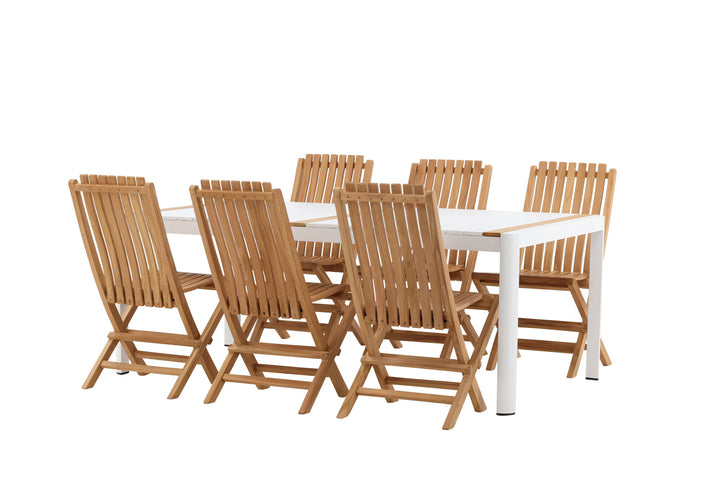 Venture Home Togo - Dining Table- White / Teak - Allu / Teak - 200*100 _1+ Ghana - Folding Chair- Natural - Teak - _6