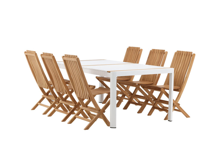 Venture Home Togo - Dining Table- White / Teak - Allu / Teak - 200*100 _1+ Ghana - Folding Chair- Natural - Teak - _6