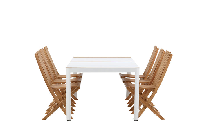 Venture Home Togo - Dining Table- White / Teak - Allu / Teak - 200*100 _1+ Ghana - Folding Chair- Natural - Teak - _6