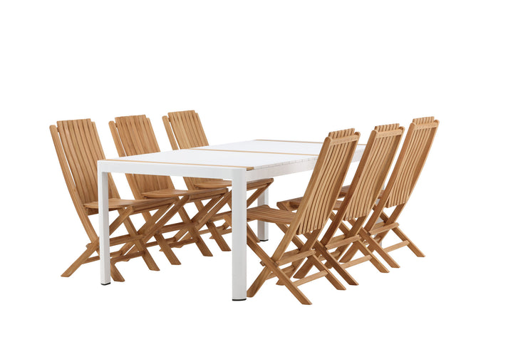 Venture Home Togo - Dining Table- White / Teak - Allu / Teak - 200*100 _1+ Ghana - Folding Chair- Natural - Teak - _6