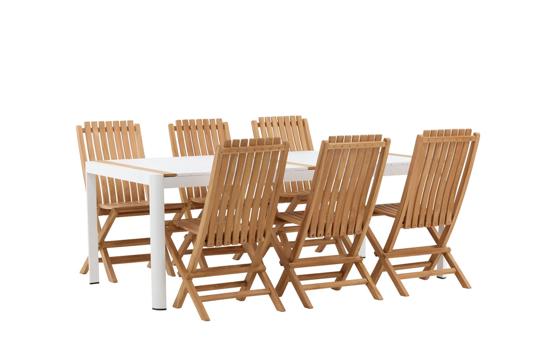 Venture Home Togo - Dining Table- White / Teak - Allu / Teak - 200*100 _1+ Ghana - Folding Chair- Natural - Teak - _6