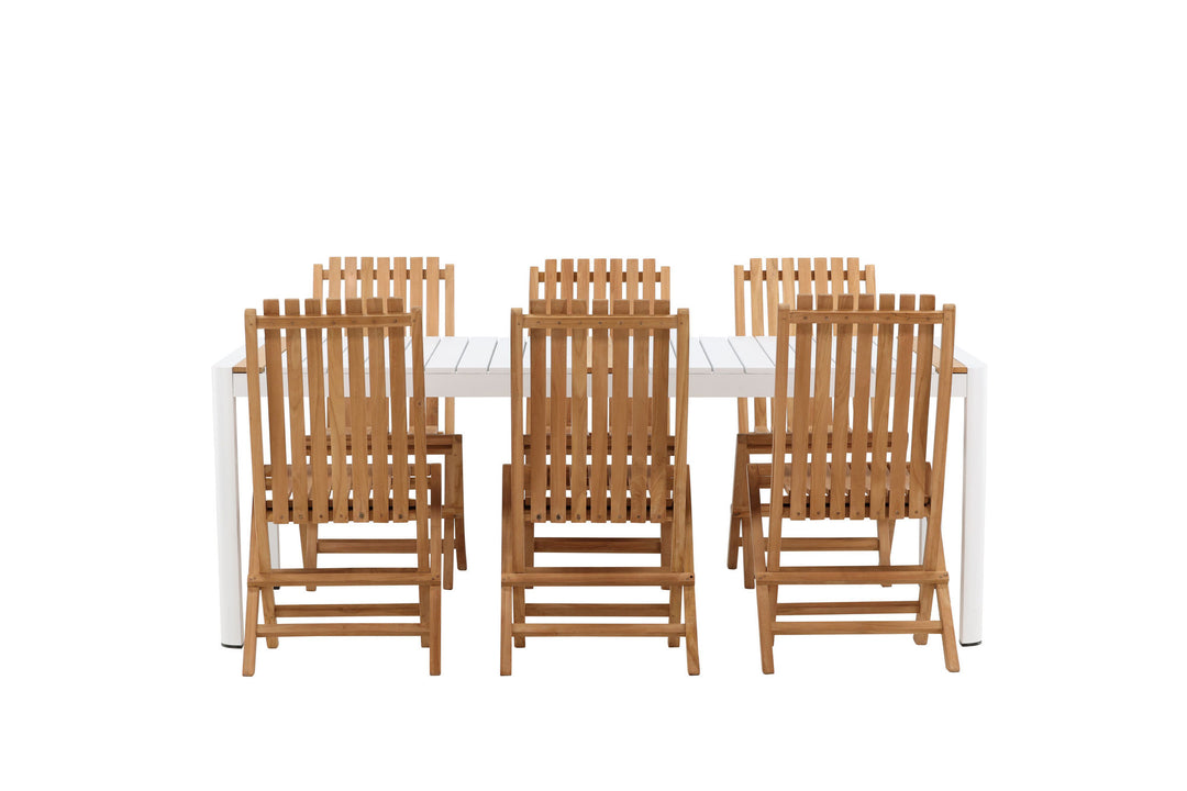 Venture Home Togo - Dining Table- White / Teak - Allu / Teak - 200*100 _1+ Ghana - Folding Chair- Natural - Teak - _6