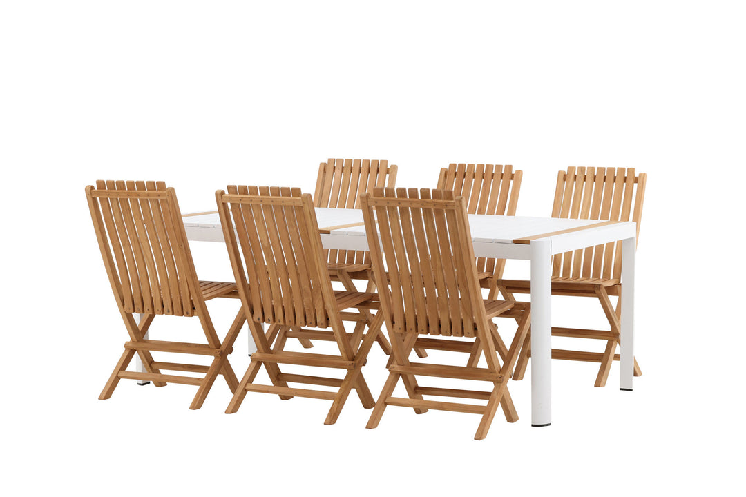 Venture Home Togo - Dining Table- White / Teak - Allu / Teak - 200*100 _1+ Ghana - Folding Chair- Natural - Teak - _6