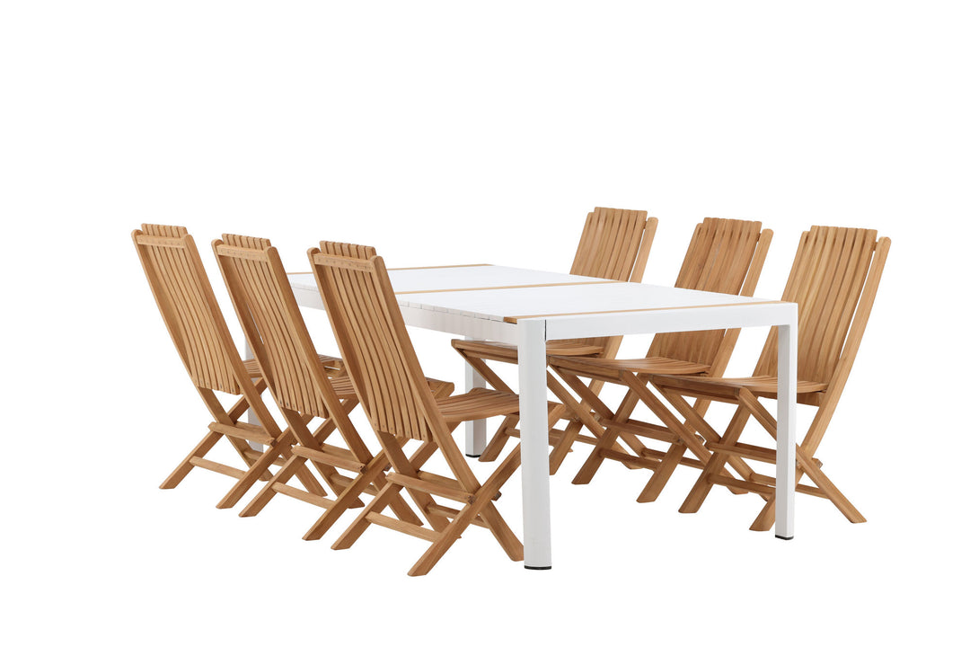 Venture Home Togo - Dining Table- White / Teak - Allu / Teak - 200*100 _1+ Ghana - Folding Chair- Natural - Teak - _6