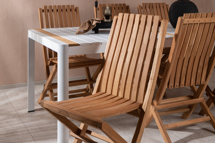 Venture Home Togo - Dining Table- White / Teak - Allu / Teak - 200*100 _1+ Ghana - Folding Chair- Natural - Teak - _6