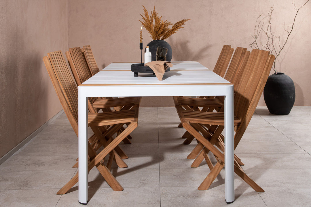 Venture Home Togo - Dining Table- White / Teak - Allu / Teak - 200*100 _1+ Ghana - Folding Chair- Natural - Teak - _6