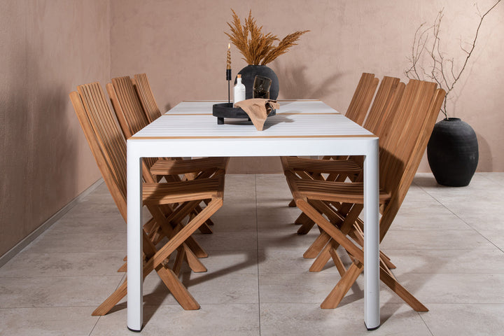 Venture Home Togo - Dining Table- White / Teak - Allu / Teak - 200*100 _1+ Ghana - Folding Chair- Natural - Teak - _6