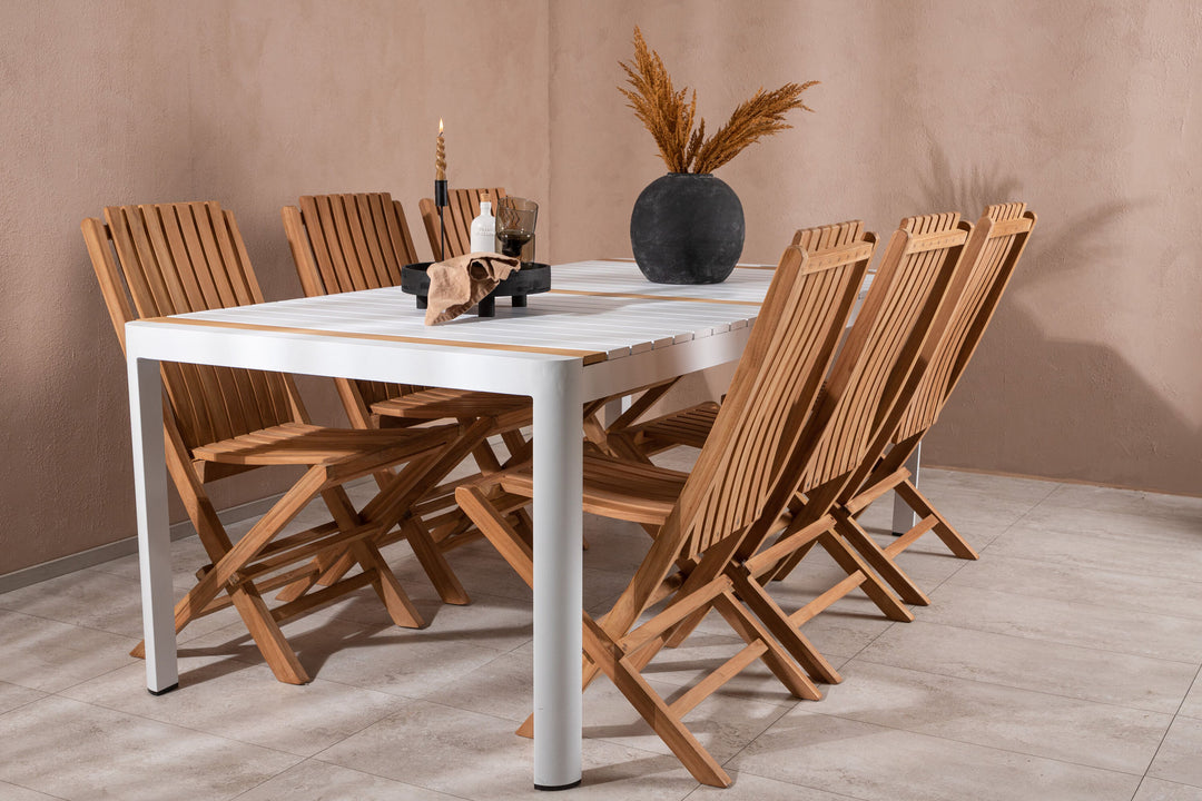 Venture Home Togo - Dining Table- White / Teak - Allu / Teak - 200*100 _1+ Ghana - Folding Chair- Natural - Teak - _6