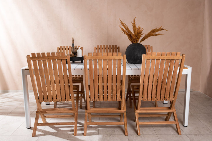 Venture Home Togo - Dining Table- White / Teak - Allu / Teak - 200*100 _1+ Ghana - Folding Chair- Natural - Teak - _6