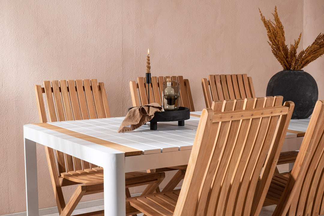 Venture Home Togo - Dining Table- White / Teak - Allu / Teak - 200*100 _1+ Ghana - Folding Chair- Natural - Teak - _6
