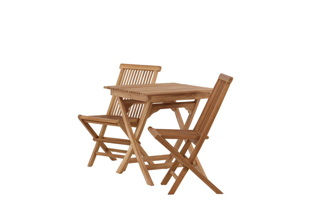 Venture Home Ghana - Folding Table- Natural - Teak - 70*70cm _1+ Kenya Folding Chair w/o Armrest - Teak _2CC