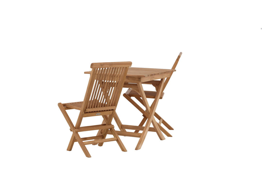 Venture Home Ghana - Folding Table- Natural - Teak - 70*70cm _1+ Kenya Folding Chair w/o Armrest - Teak _2CC