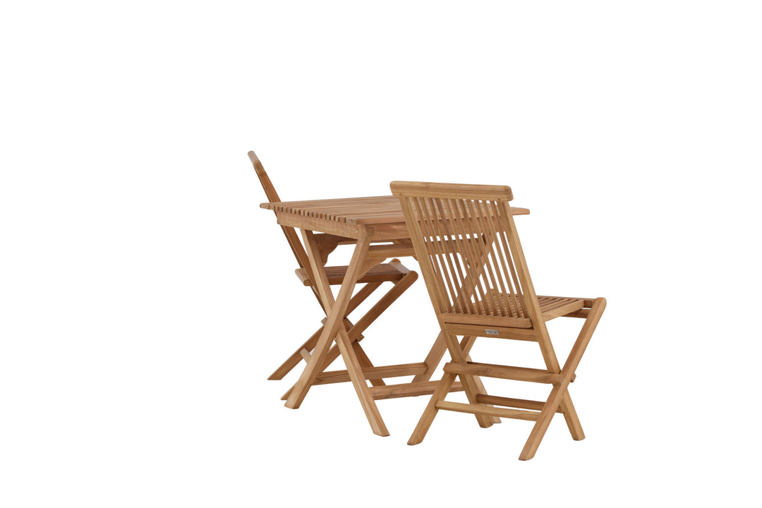 Venture Home Ghana - Folding Table- Natural - Teak - 70*70cm _1+ Kenya Folding Chair w/o Armrest - Teak _2CC