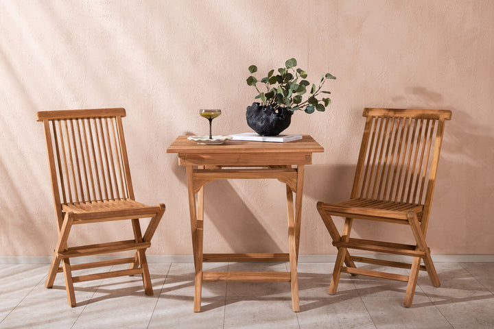 Venture Home Ghana - Folding Table- Natural - Teak - 70*70cm _1+ Kenya Folding Chair w/o Armrest - Teak _2CC