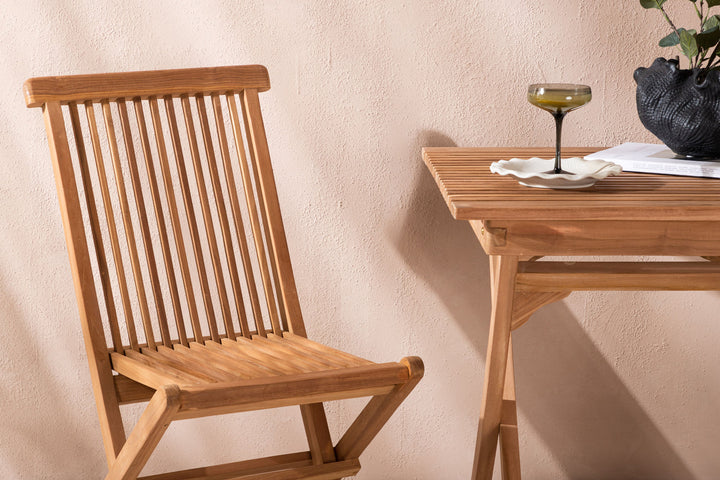 Venture Home Ghana - Folding Table- Natural - Teak - 70*70cm _1+ Kenya Folding Chair w/o Armrest - Teak _2CC