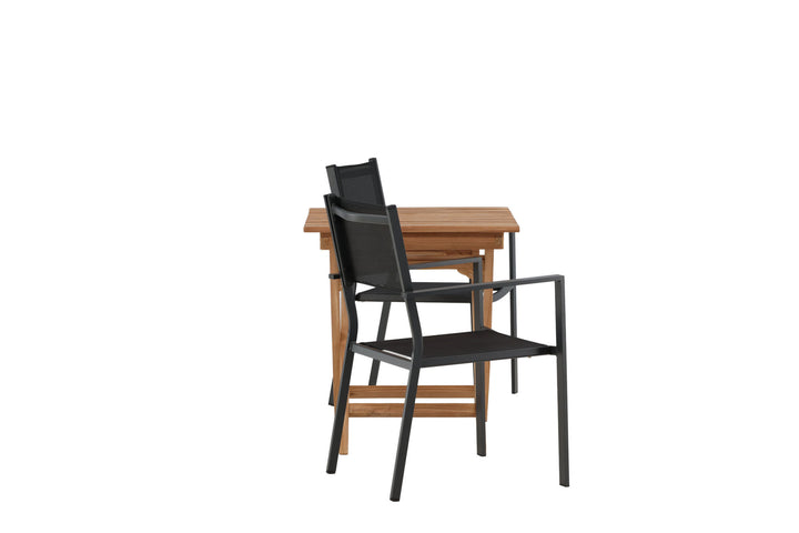Venture Home Ghana - Folding Table- Natural - Teak - 70*70cm _1+ Copacabana Stacking Chair - Black/Black _2