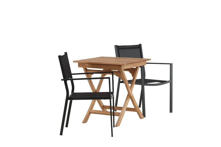 Venture Home Ghana - Folding Table- Natural - Teak - 70*70cm _1+ Copacabana Stacking Chair - Black/Black _2