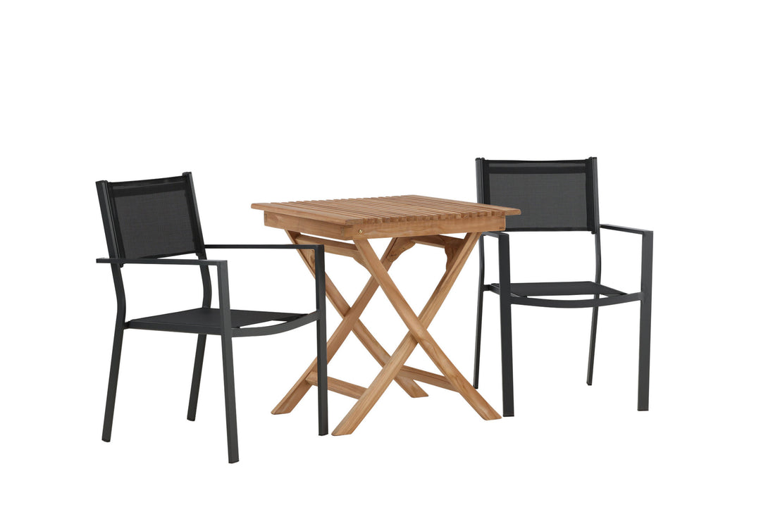 Venture Home Ghana - Folding Table- Natural - Teak - 70*70cm _1+ Copacabana Stacking Chair - Black/Black _2