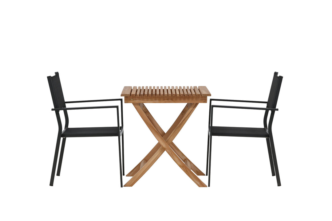 Venture Home Ghana - Folding Table- Natural - Teak - 70*70cm _1+ Copacabana Stacking Chair - Black/Black _2