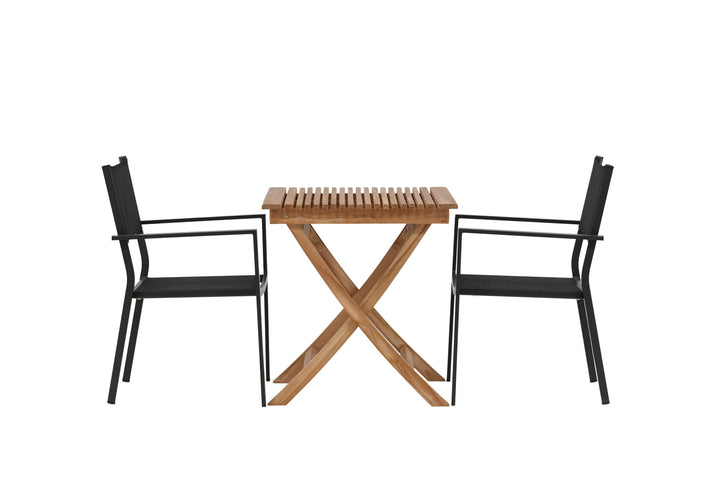 Venture Home Ghana - Folding Table- Natural - Teak - 70*70cm _1+ Copacabana Stacking Chair - Black/Black _2