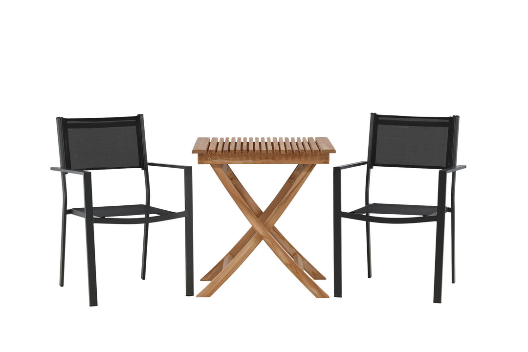 Venture Home Ghana - Folding Table- Natural - Teak - 70*70cm _1+ Copacabana Stacking Chair - Black/Black _2