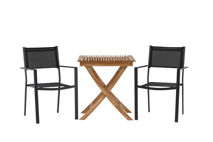 Venture Home Ghana - Folding Table- Natural - Teak - 70*70cm _1+ Copacabana Stacking Chair - Black/Black _2