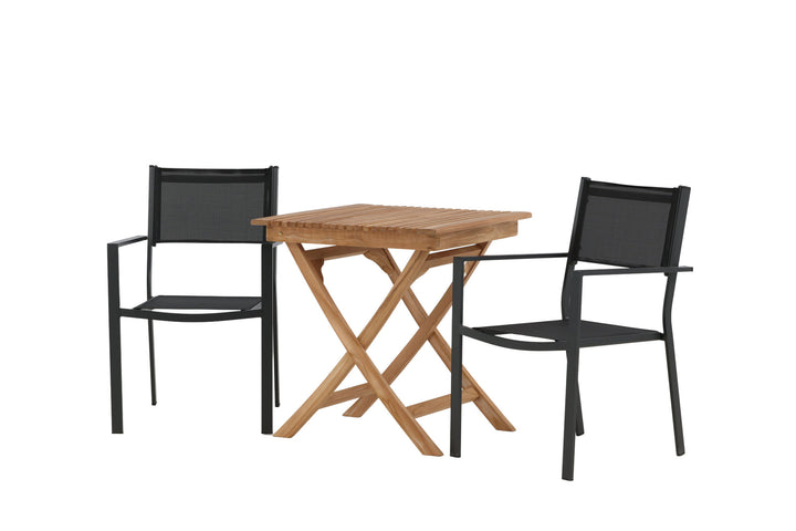 Venture Home Ghana - Folding Table- Natural - Teak - 70*70cm _1+ Copacabana Stacking Chair - Black/Black _2