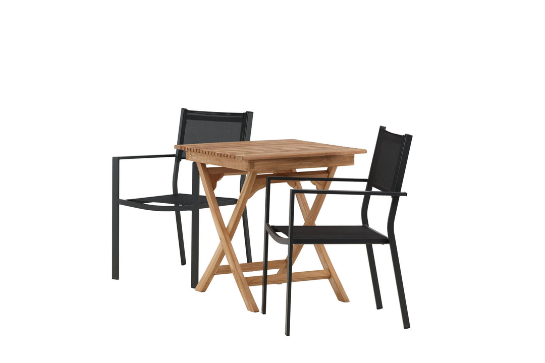 Venture Home Ghana - Folding Table- Natural - Teak - 70*70cm _1+ Copacabana Stacking Chair - Black/Black _2