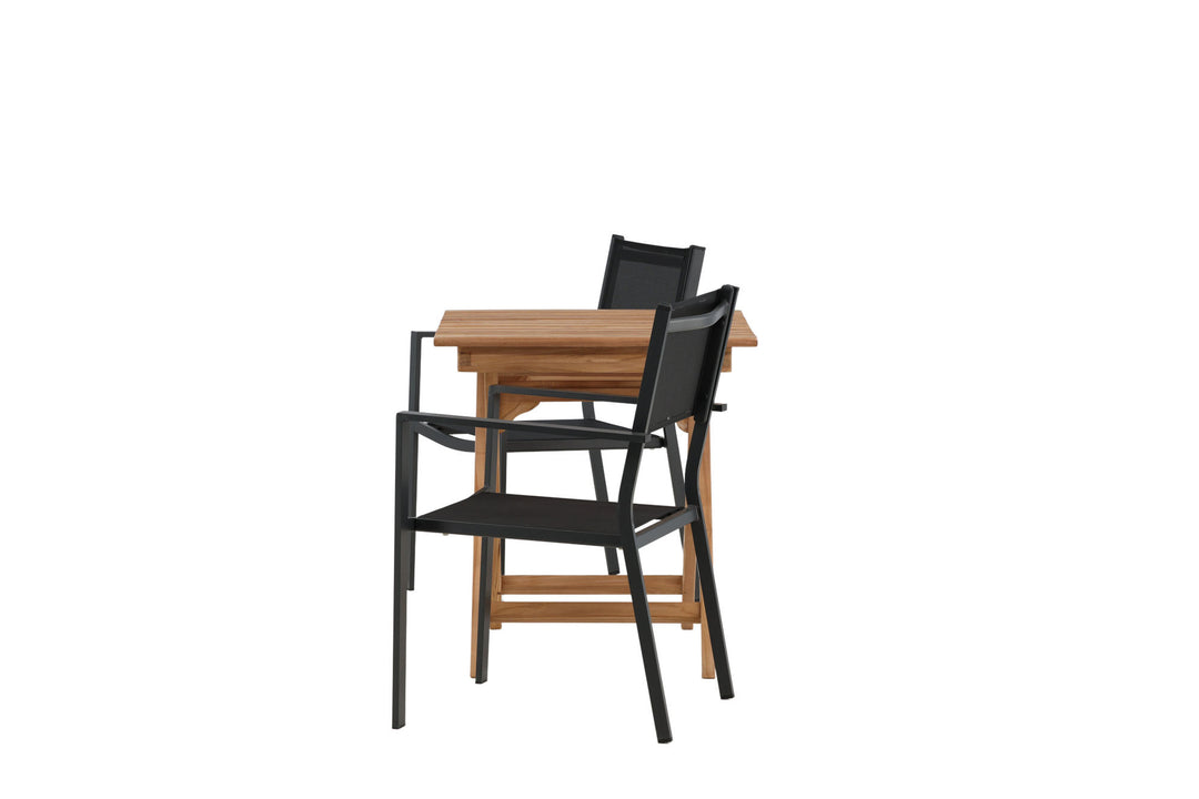 Venture Home Ghana - Folding Table- Natural - Teak - 70*70cm _1+ Copacabana Stacking Chair - Black/Black _2