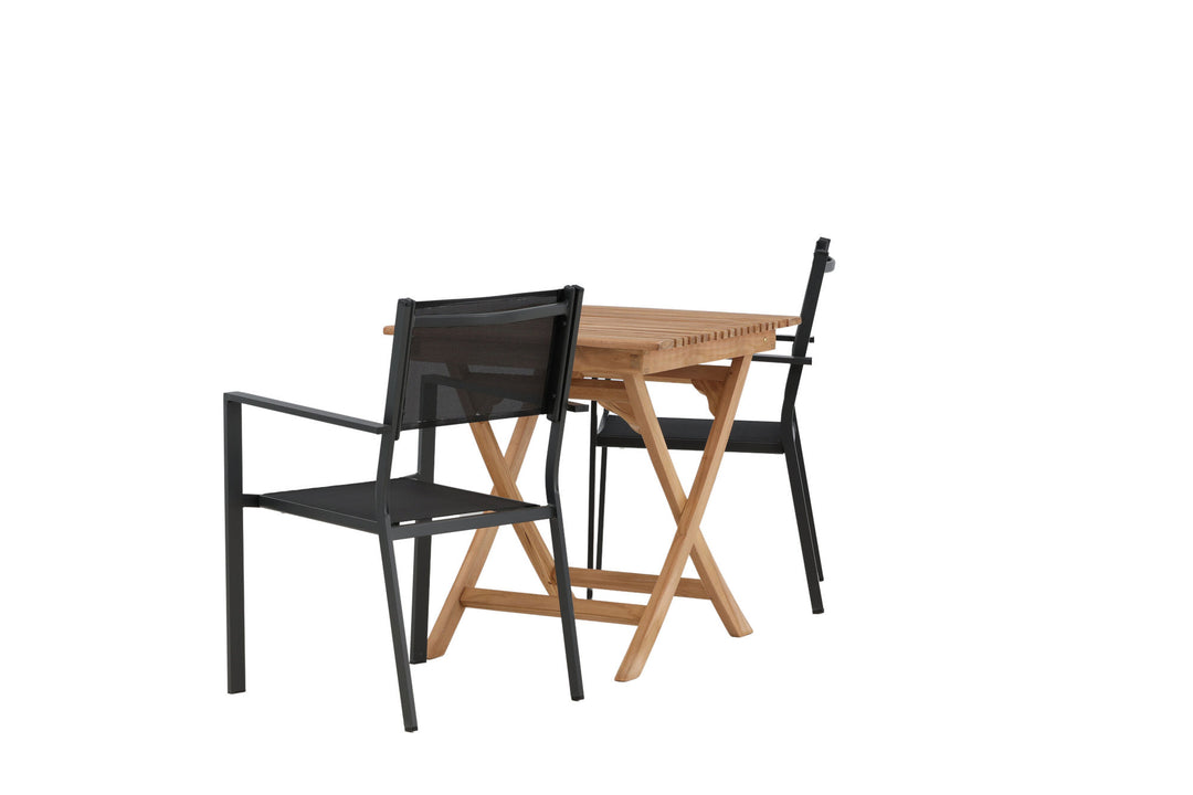 Venture Home Ghana - Folding Table- Natural - Teak - 70*70cm _1+ Copacabana Stacking Chair - Black/Black _2