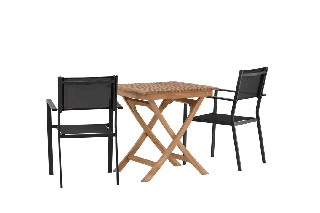 Venture Home Ghana - Folding Table- Natural - Teak - 70*70cm _1+ Copacabana Stacking Chair - Black/Black _2