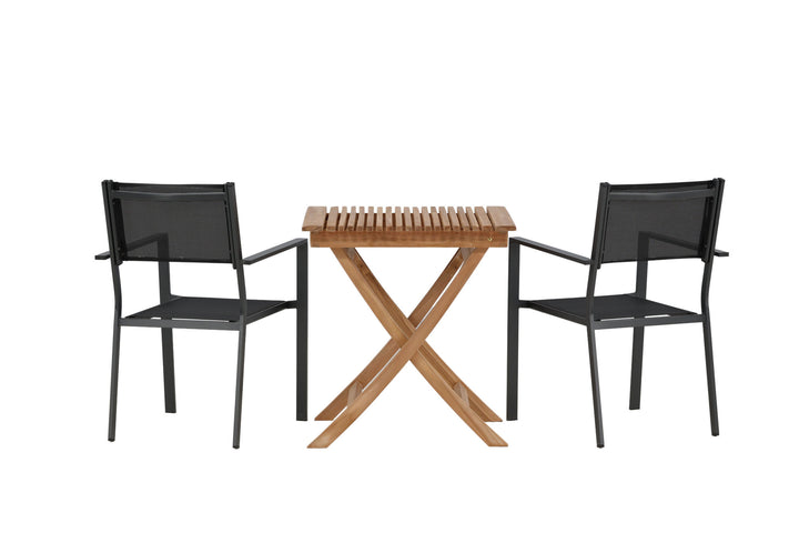 Venture Home Ghana - Folding Table- Natural - Teak - 70*70cm _1+ Copacabana Stacking Chair - Black/Black _2