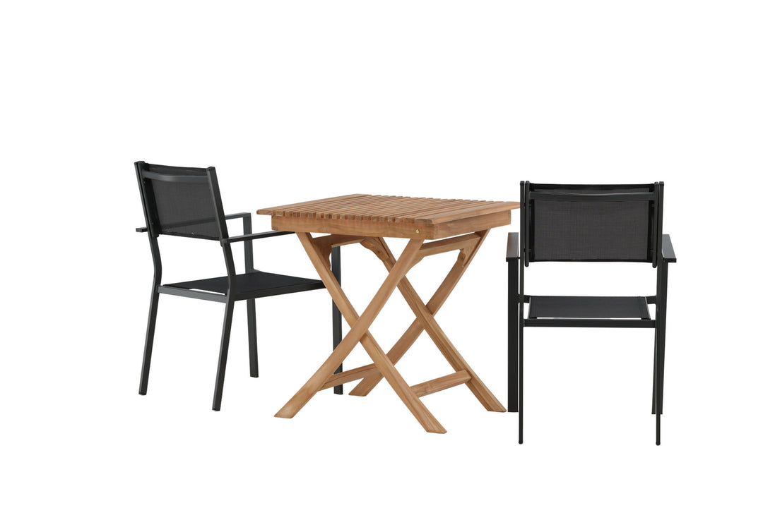 Venture Home Ghana - Folding Table- Natural - Teak - 70*70cm _1+ Copacabana Stacking Chair - Black/Black _2