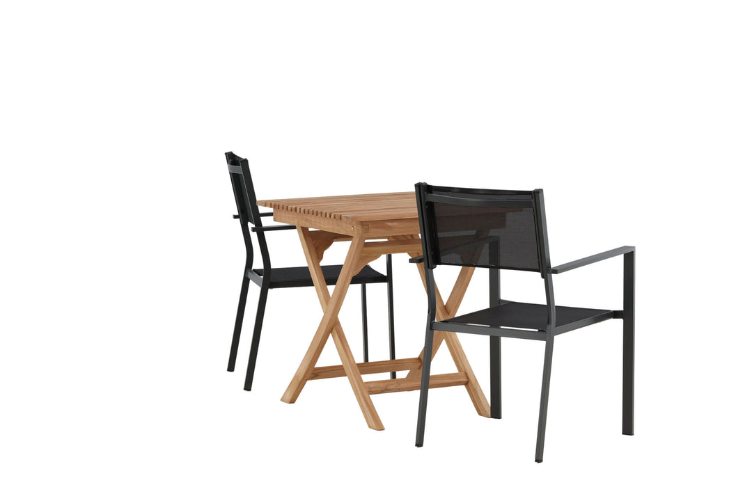 Venture Home Ghana - Folding Table- Natural - Teak - 70*70cm _1+ Copacabana Stacking Chair - Black/Black _2