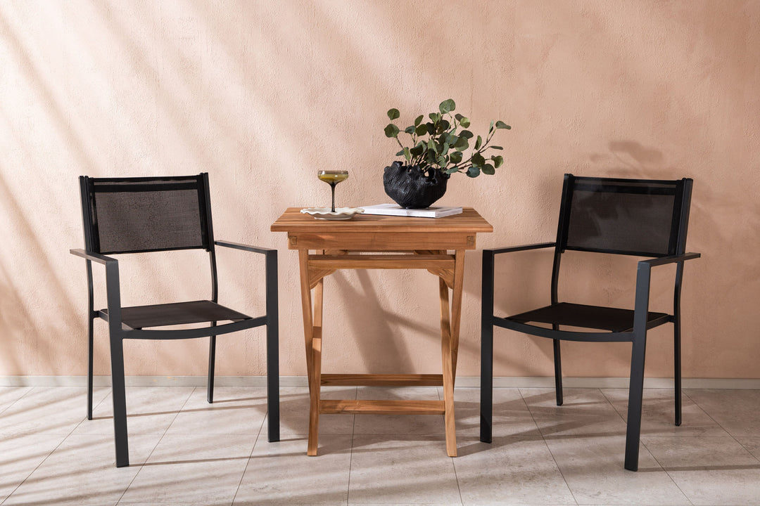 Venture Home Ghana - Folding Table- Natural - Teak - 70*70cm _1+ Copacabana Stacking Chair - Black/Black _2