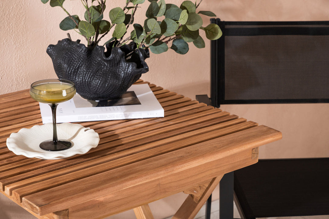 Venture Home Ghana - Folding Table- Natural - Teak - 70*70cm _1+ Copacabana Stacking Chair - Black/Black _2