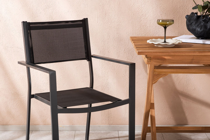 Venture Home Ghana - Folding Table- Natural - Teak - 70*70cm _1+ Copacabana Stacking Chair - Black/Black _2
