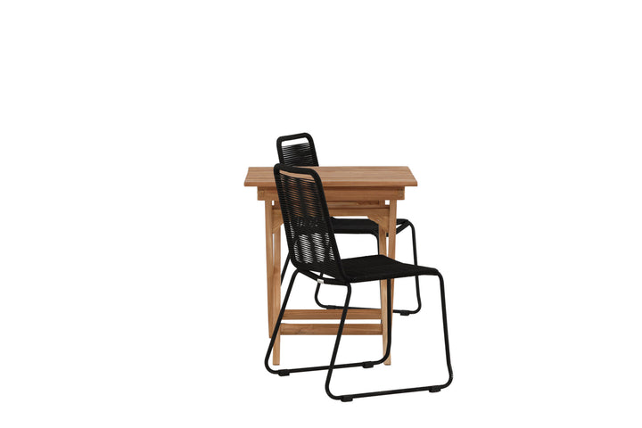 Venture Home Ghana - Folding Table- Natural - Teak - 70*70cm _1+ Lindos Stacking Chair - Black Alu / Black Rope _2
