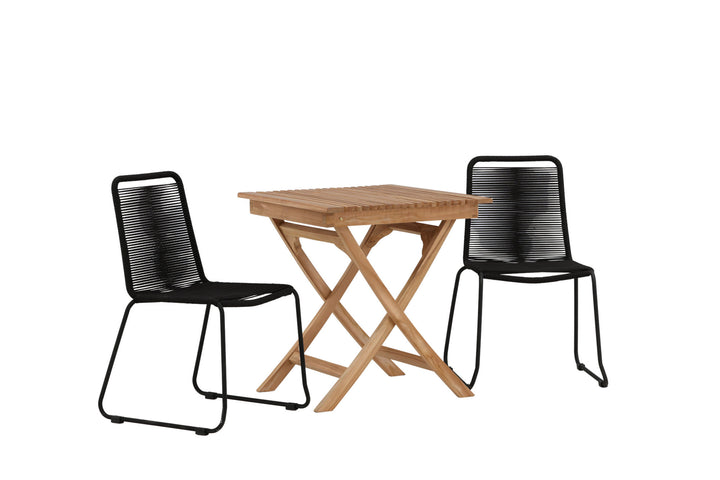 Venture Home Ghana - Folding Table- Natural - Teak - 70*70cm _1+ Lindos Stacking Chair - Black Alu / Black Rope _2