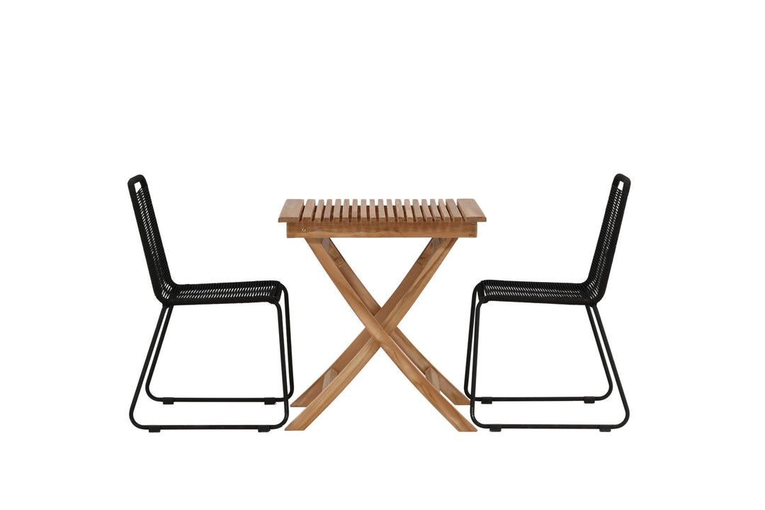 Venture Home Ghana - Folding Table- Natural - Teak - 70*70cm _1+ Lindos Stacking Chair - Black Alu / Black Rope _2