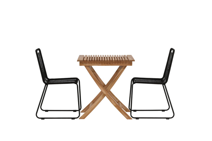 Venture Home Ghana - Folding Table- Natural - Teak - 70*70cm _1+ Lindos Stacking Chair - Black Alu / Black Rope _2