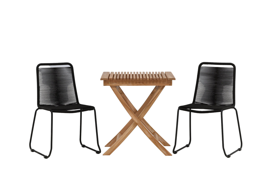 Venture Home Ghana - Folding Table- Natural - Teak - 70*70cm _1+ Lindos Stacking Chair - Black Alu / Black Rope _2